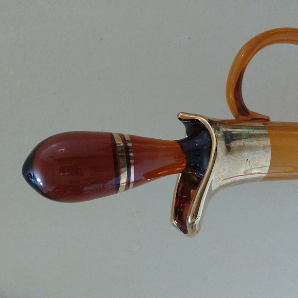 Vintage Art Deco 1920's/30's MCM Amber & Gold Striped Tall Wine Decanter - Picture 4 of 5